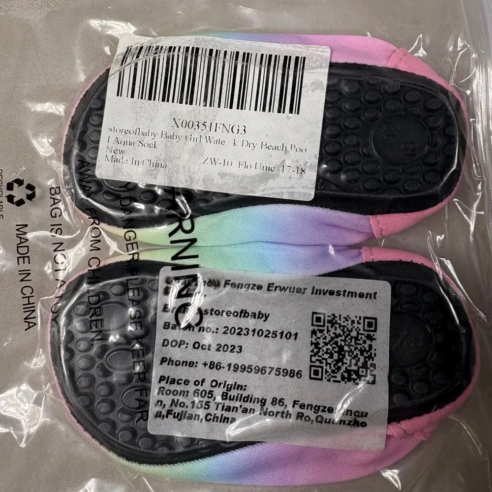 Baby Girl Unicorn Water Shoes Rainbow Aqua Socks Quick Dry 17-18 3-9 months